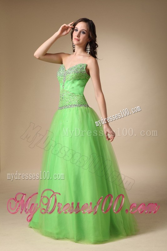 New Style Spring Green Puffy Prom Dress Decorated with Shining Jewelries