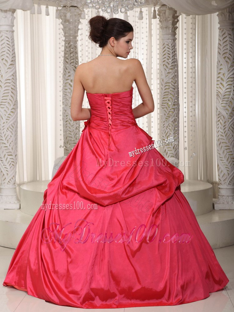 Beading and Ruched Decorate on Coral Red A-line Prom Gown
