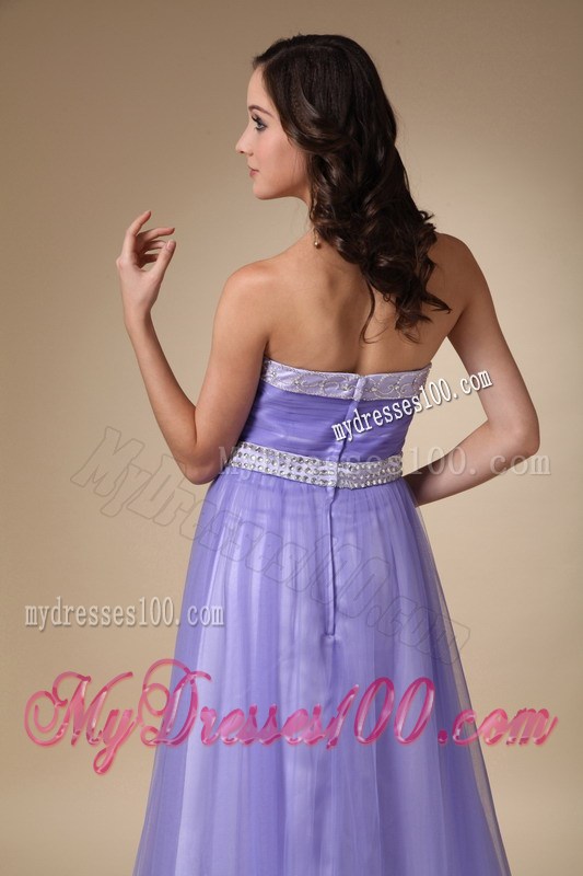 Simple Lilac A-line Beading Decorate Prom Dress with Brush Train
