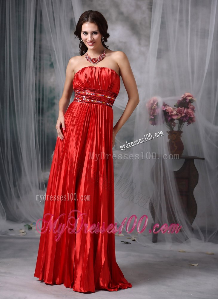 Pleated Wine Red Strapless Prom Dress with Beaded Belt