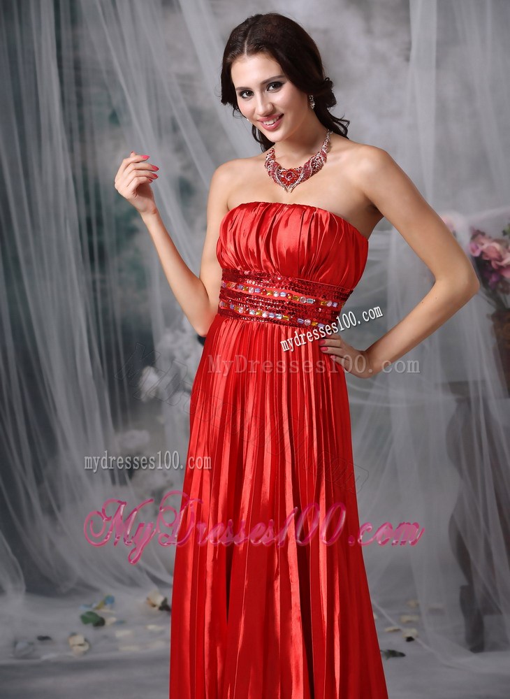 Pleated Wine Red Strapless Prom Dress with Beaded Belt