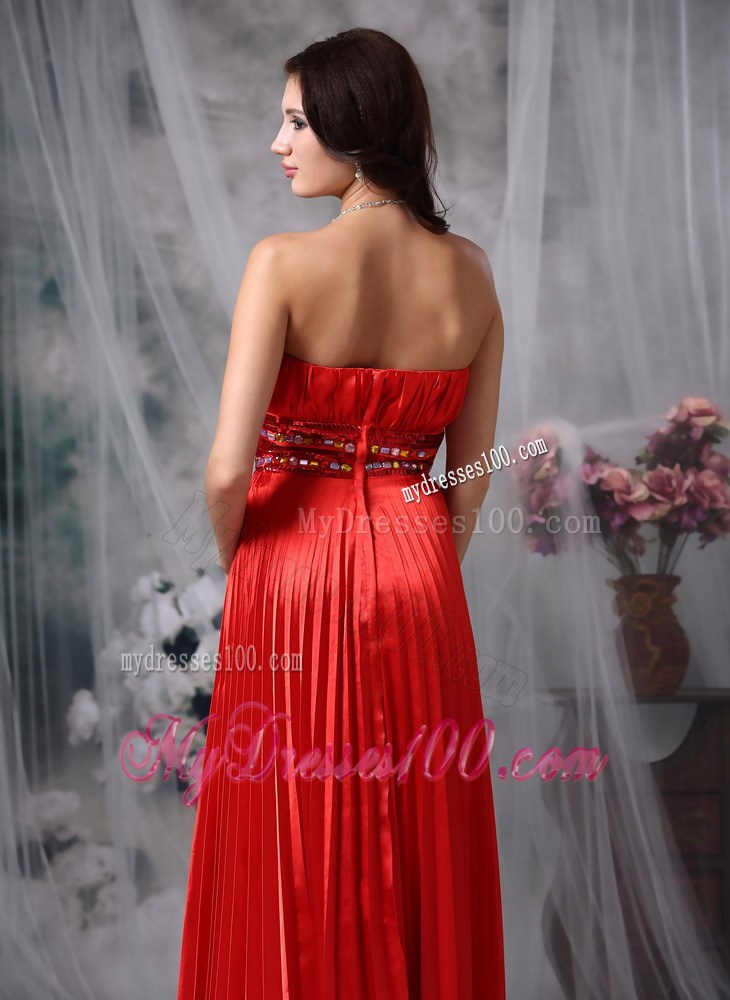 Pleated Wine Red Strapless Prom Dress with Beaded Belt
