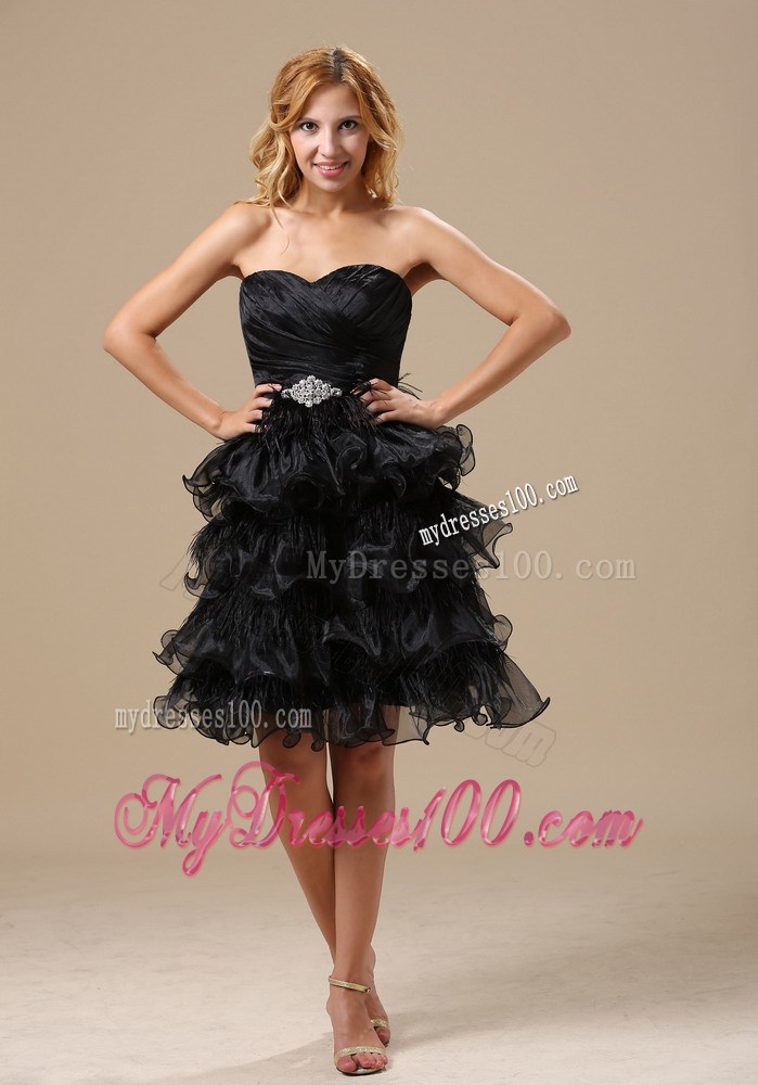 Short Ruffled Layers and Beading Decorated Organza Prom Dress in Black