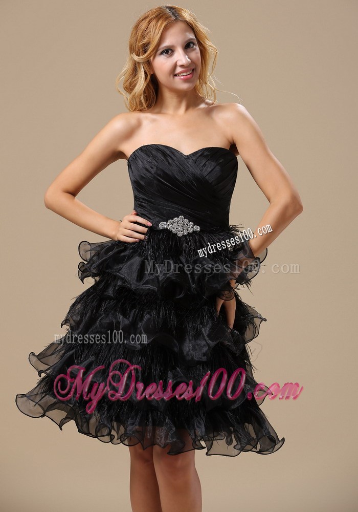 Short Ruffled Layers and Beading Decorated Organza Prom Dress in Black