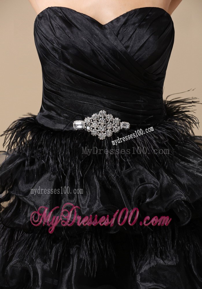 Short Ruffled Layers and Beading Decorated Organza Prom Dress in Black