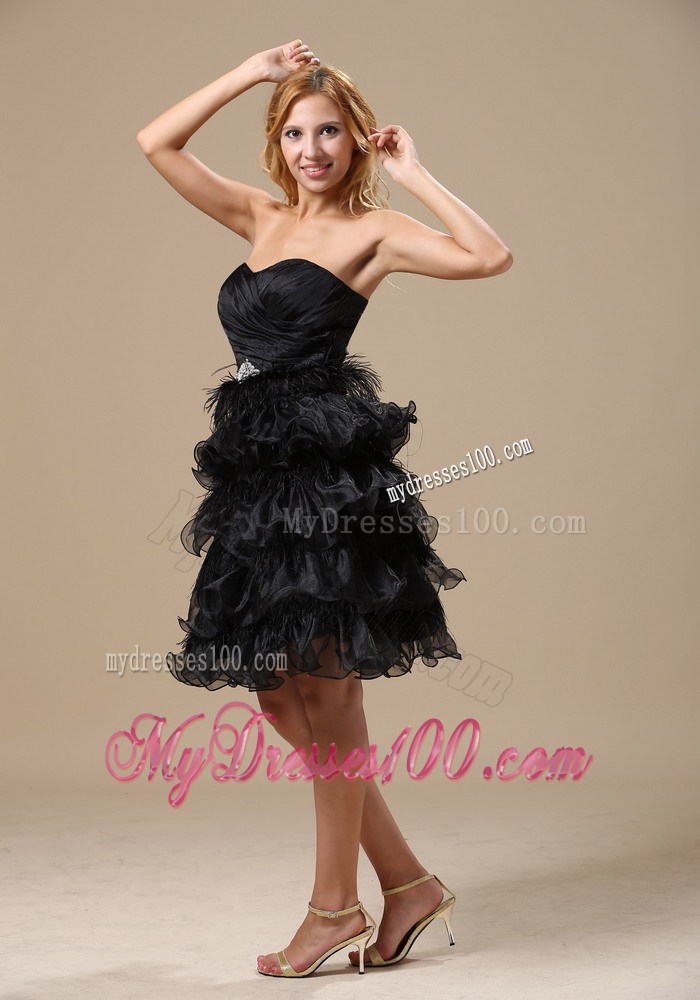 Short Ruffled Layers and Beading Decorated Organza Prom Dress in Black