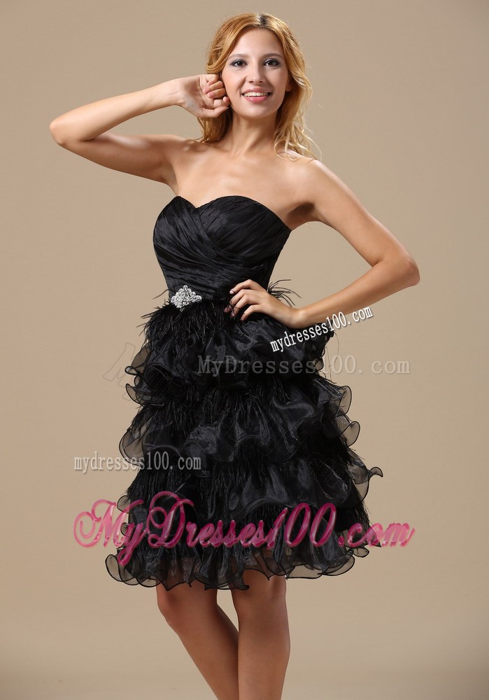 Short Ruffled Layers and Beading Decorated Organza Prom Dress in Black