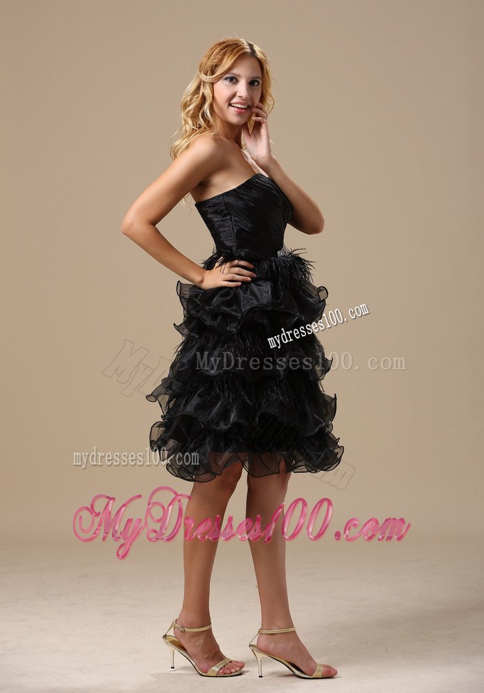 Short Ruffled Layers and Beading Decorated Organza Prom Dress in Black