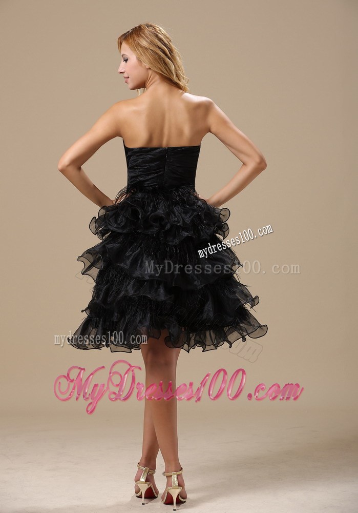 Short Ruffled Layers and Beading Decorated Organza Prom Dress in Black