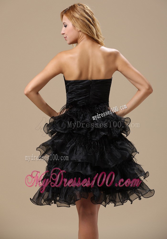 Short Ruffled Layers and Beading Decorated Organza Prom Dress in Black