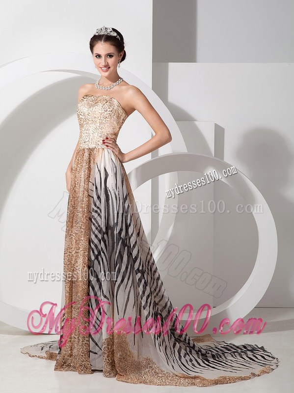 Multi-color Empire Zebra and Leopard Prom Dress Brush Decorate