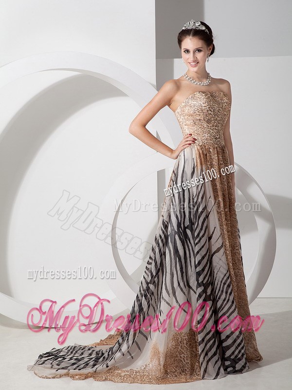Multi-color Empire Zebra and Leopard Prom Dress Brush Decorate