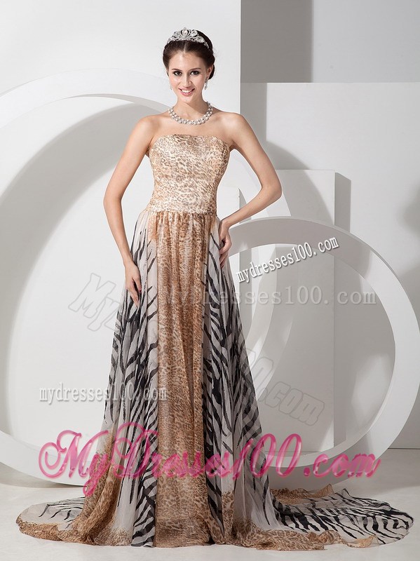 Multi-color Empire Zebra and Leopard Prom Dress Brush Decorate