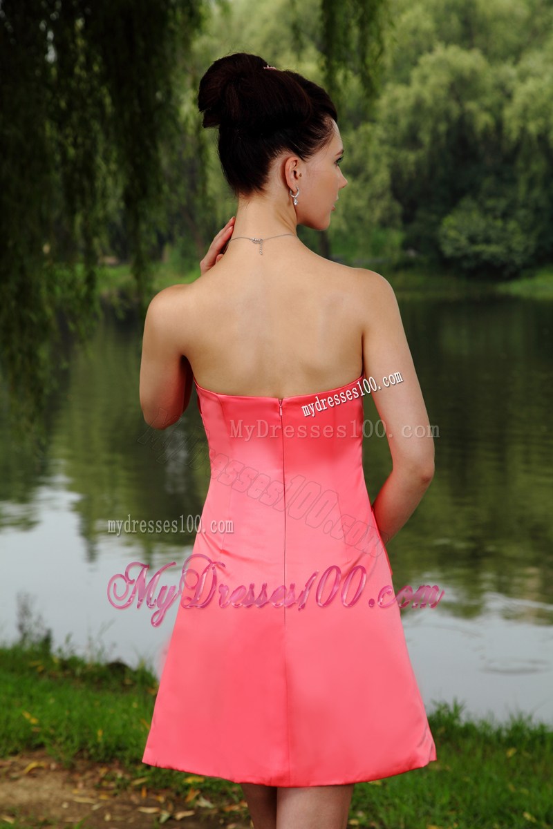 Mini Watermelon Prom Dress with Ruches and Zipper Up