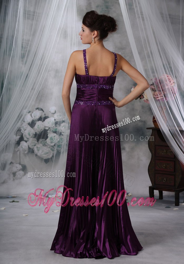 Purple Column Straps V-neck Style Beading Decorate Prom Dress