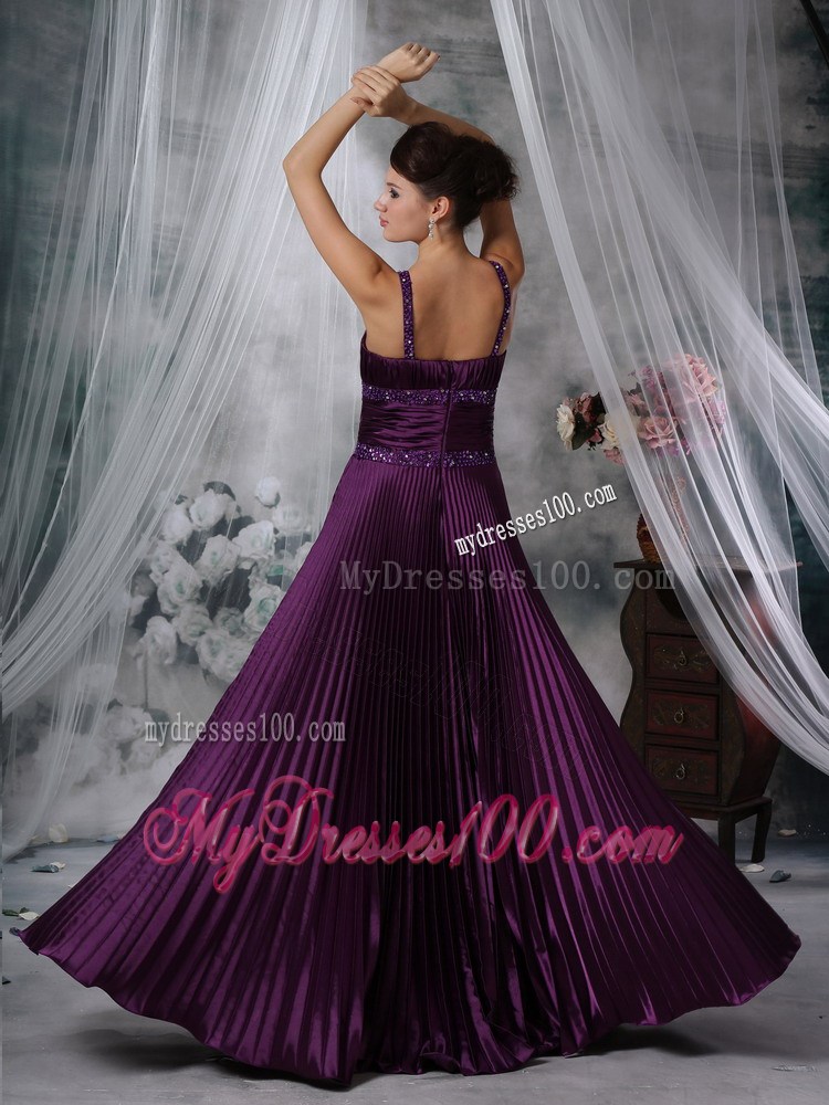 Purple Column Straps V-neck Style Beading Decorate Prom Dress