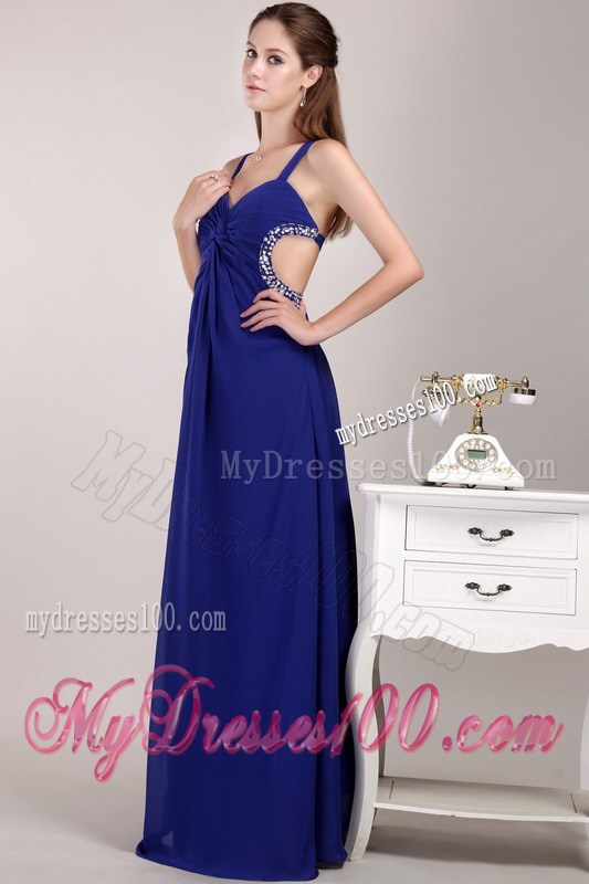 Royal Blue Empire Straps Prom Dresses with Cut out Waist