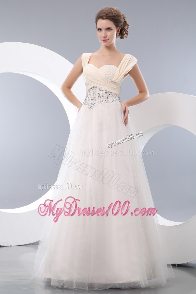 Beading and Ruches Decorate Prom Dress with Straps