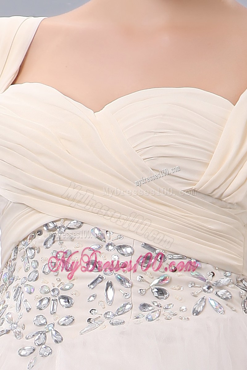 Beading and Ruches Decorate Prom Dress with Straps