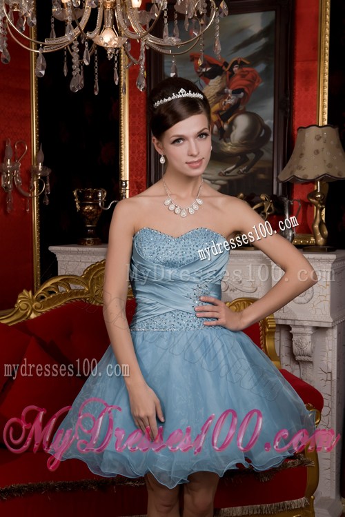 Mini-length Light Blue Princess Organza Pron Gowns