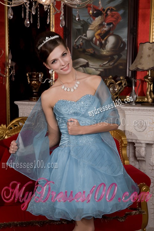 Mini-length Light Blue Princess Organza Pron Gowns
