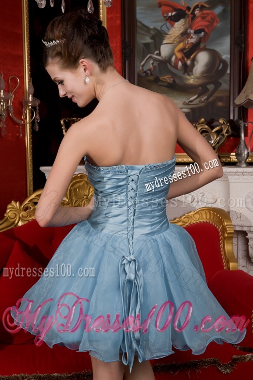 Mini-length Light Blue Princess Organza Pron Gowns
