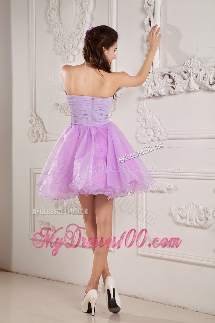 Mini Lilac Organza Prom Dress with Beading and Bowknot
