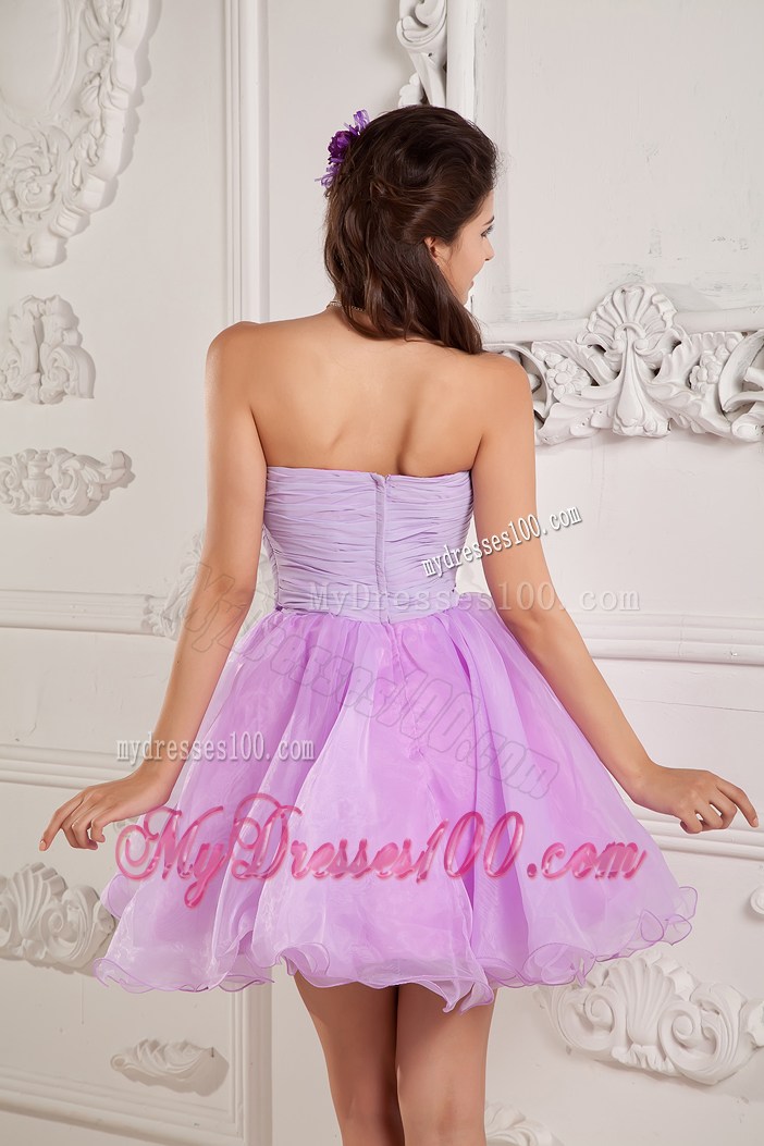 Mini Lilac Organza Prom Dress with Beading and Bowknot