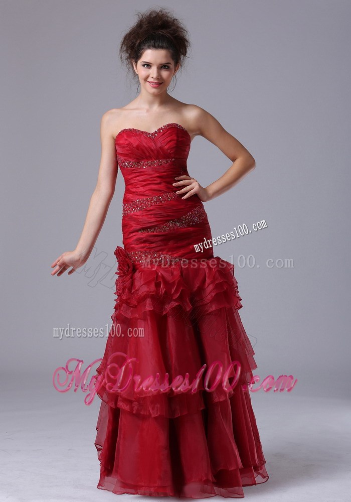 Mermaid With Beading and Ruffles Red Sweetheart 2013 Prom Dress