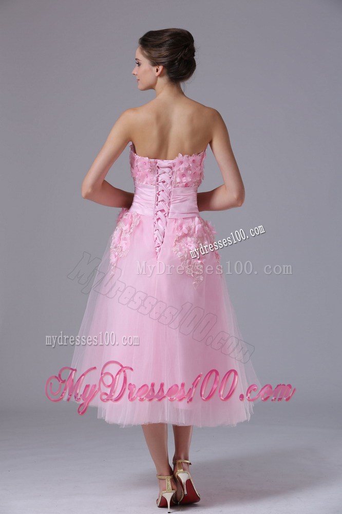 Handle-Made Flower Decorate Sweetheart maxi Prom Gowns in Pink