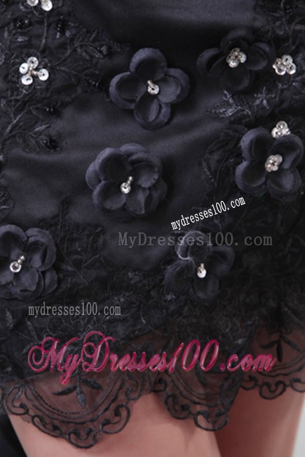 Sweetheart Hand Made Flowers and Silt Chiffon Black Evening Dress