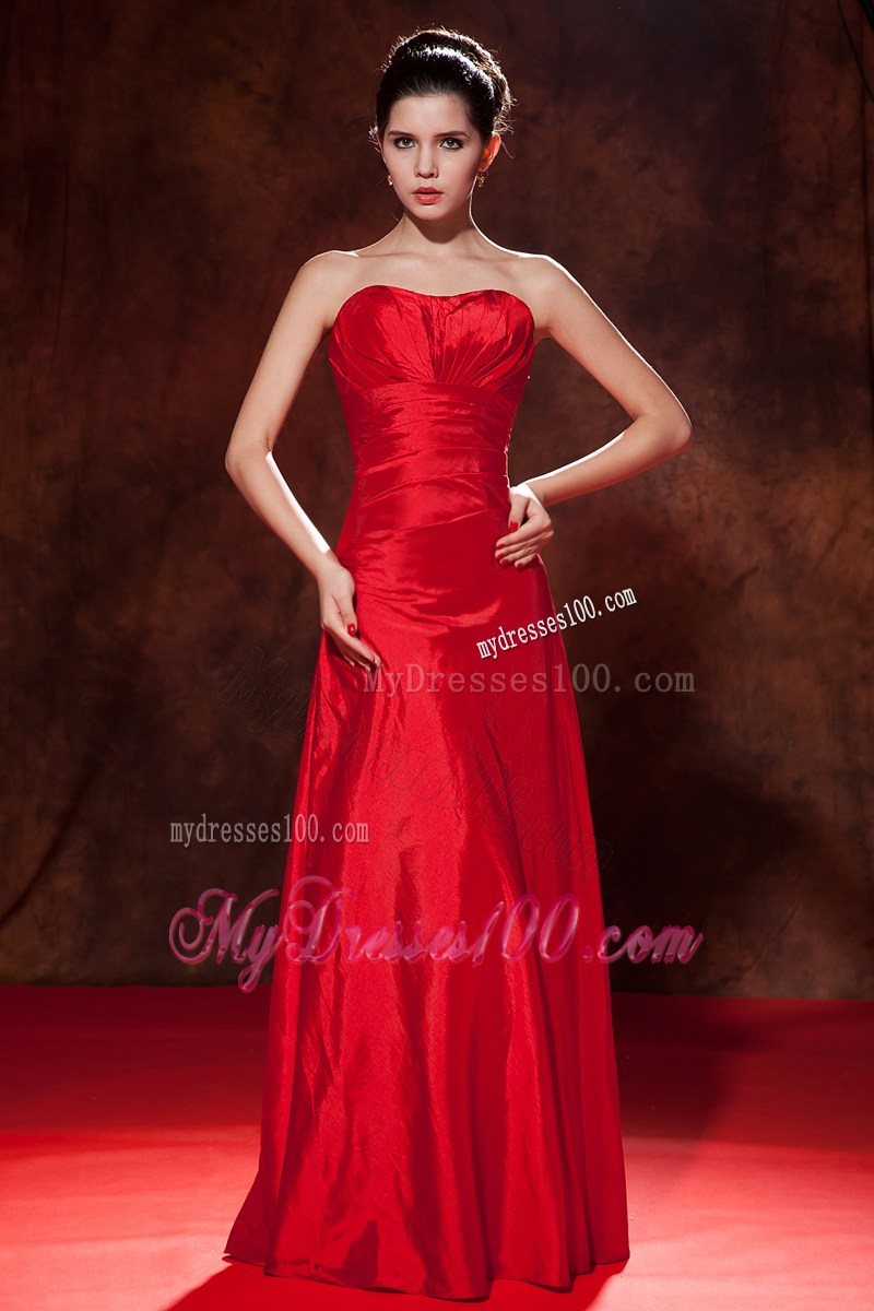 Strapless Sweetheart Ruched Long Prom Dress in Wine Red