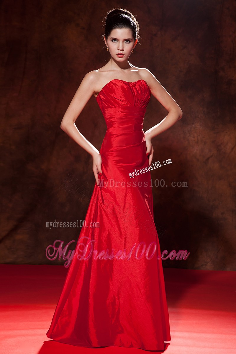 Strapless Sweetheart Ruched Long Prom Dress in Wine Red