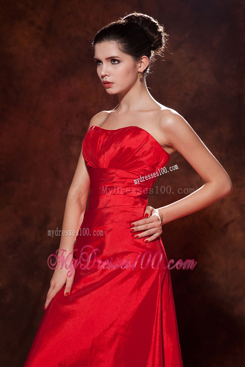 Strapless Sweetheart Ruched Long Prom Dress in Wine Red