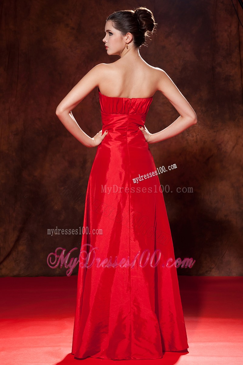 Strapless Sweetheart Ruched Long Prom Dress in Wine Red