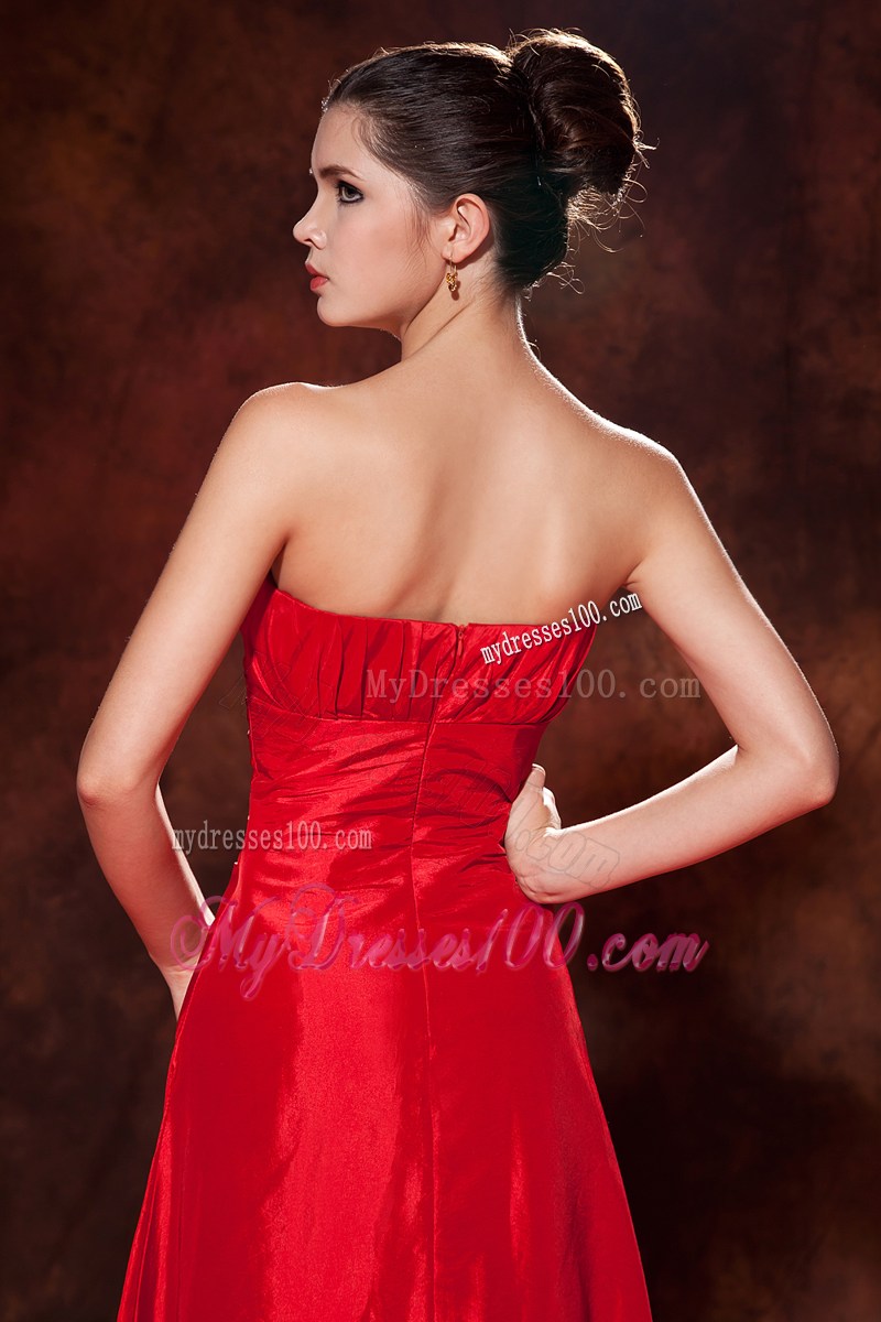 Strapless Sweetheart Ruched Long Prom Dress in Wine Red