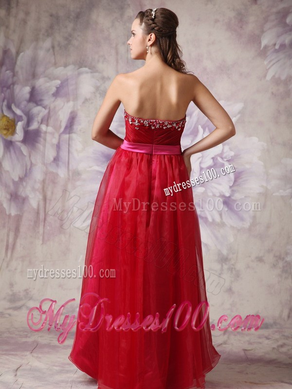 Customize Red Sweetheart Prom Evening Dress with Fuchsia Sash