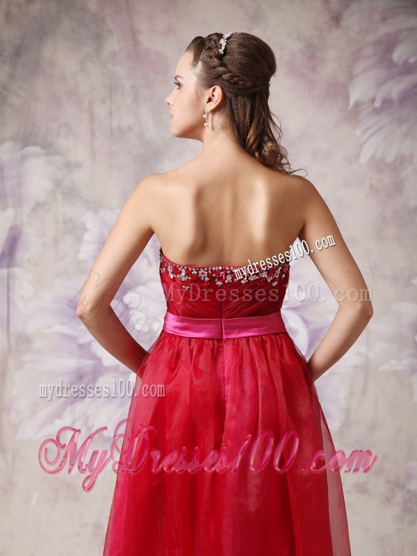 Customize Red Sweetheart Prom Evening Dress with Fuchsia Sash