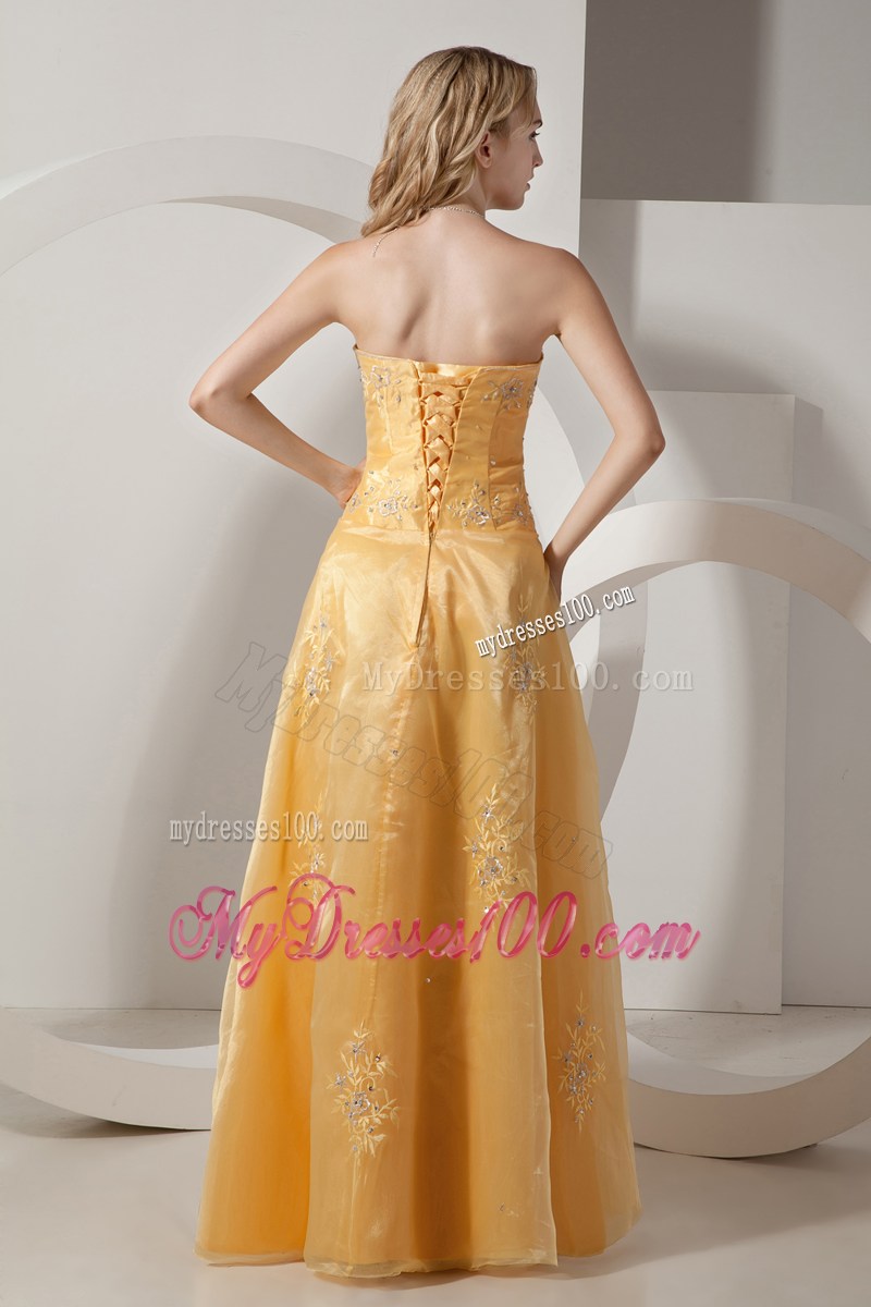 Beaded Yellow Organza Dresses for Prom of Floor-length