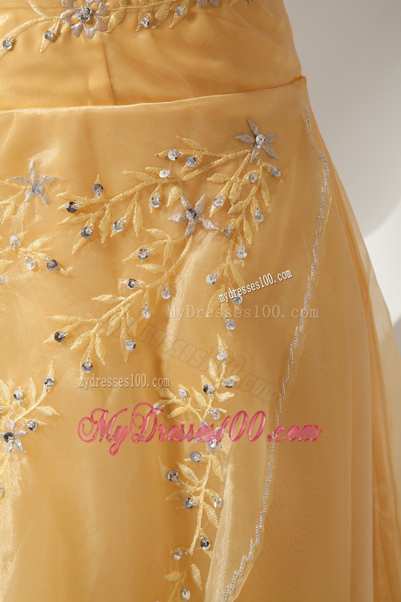 Beaded Yellow Organza Dresses for Prom of Floor-length