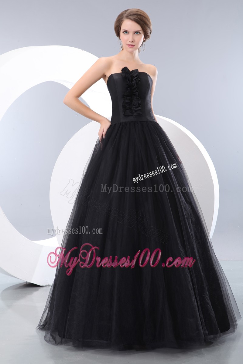 Flounces Decorate Black A-line Tulle Dresses for Prom