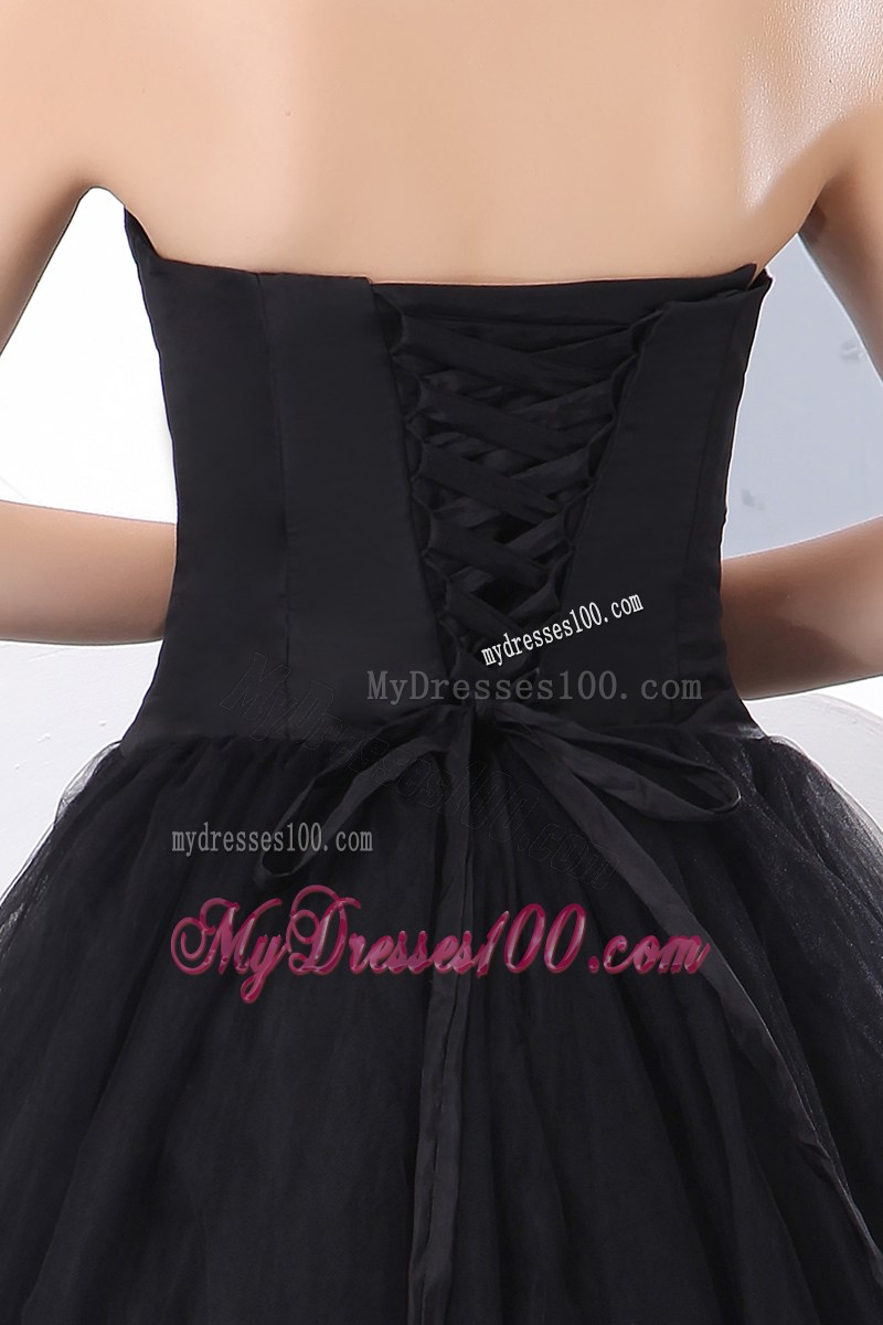 Flounces Decorate Black A-line Tulle Dresses for Prom