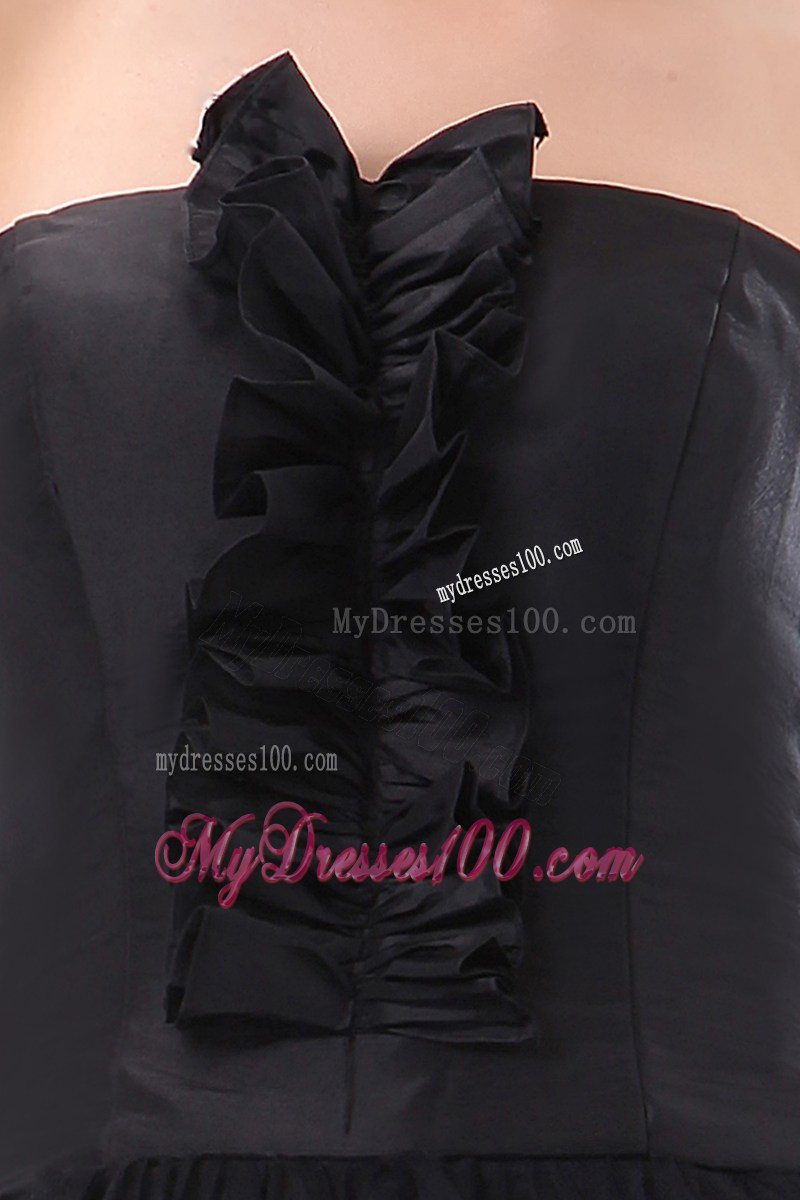 Flounces Decorate Black A-line Tulle Dresses for Prom