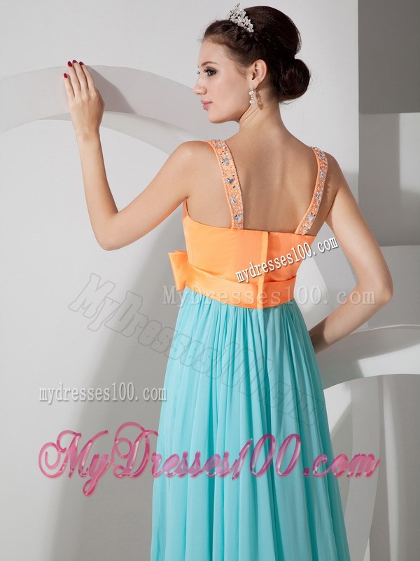 Customize Aqua Blue and Orange Prom Dress V-neck Neckline