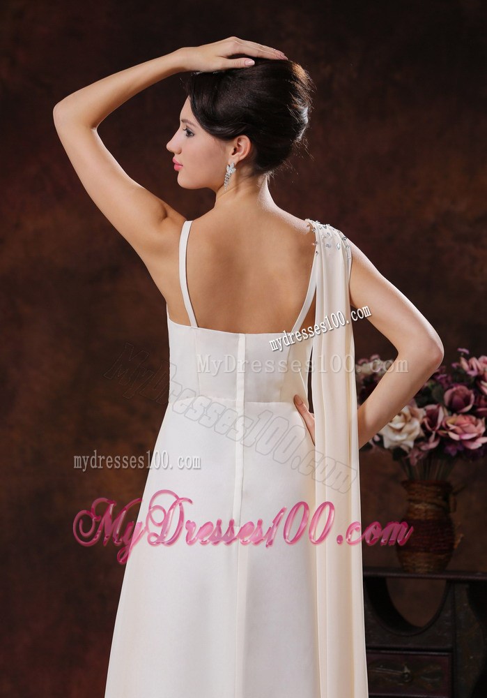 Champagne V-neck Chiffon Beaded Prom Dress With Watteat Train