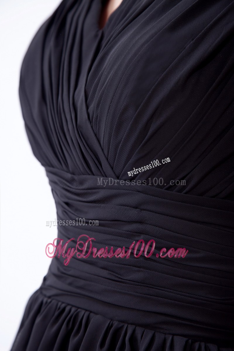 V-neck Knee-Length Black Chiffon Dresses for Prom