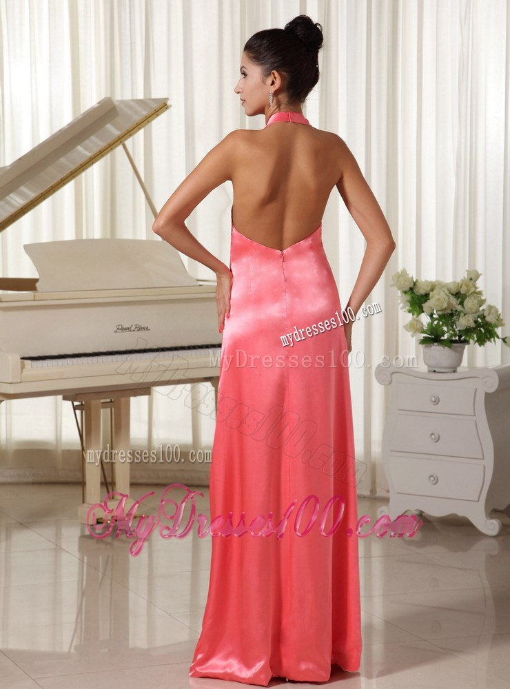 Discount Watermelon With Halter Top prom Dress Ruched Decorate