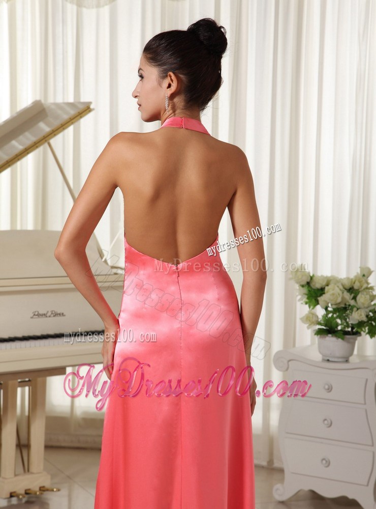 Discount Watermelon With Halter Top prom Dress Ruched Decorate
