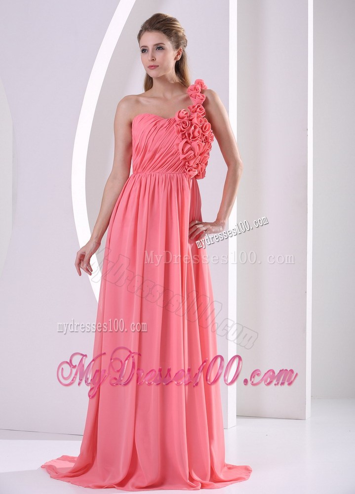 Watermelon Flowers Decorate One Shoulder Prom Dress for Celebrity