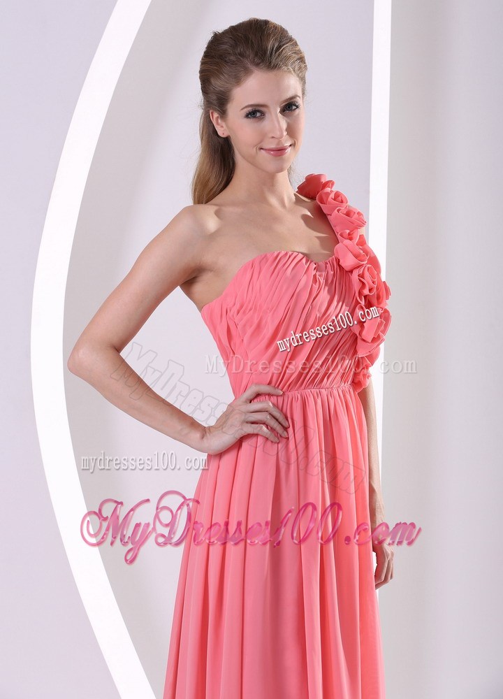 Watermelon Flowers Decorate One Shoulder Prom Dress for Celebrity